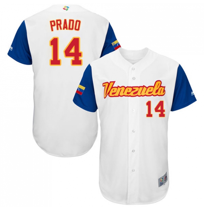 Men's Venezuela Baseball Majestic #14 Martin Prado White 2017 World Baseball Classic Authentic Team Jersey