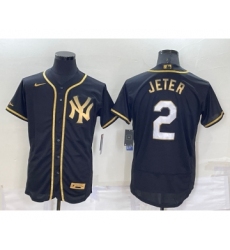 Men's New York Yankees #2 Derek Jeter Black Gold Flex Base Stitched Baseball Jersey