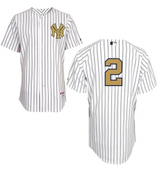 Youth Majestic New York Yankees #2 Derek Jeter Replica White Fashion Gold MLB Jersey