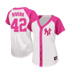 Women's Majestic New York Yankees #42 Mariano Rivera Authentic White/Pink Splash Fashion MLB Jersey