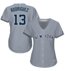 Women's Majestic New York Yankees #13 Alex Rodriguez Authentic Grey Road MLB Jersey