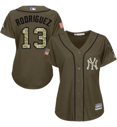 Women's Majestic New York Yankees #13 Alex Rodriguez Replica Green Salute to Service MLB Jersey