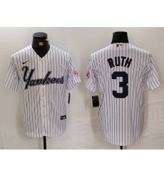 Men's New York Yankees #3 Babe Ruth White Pinstripe Fashion Cool Base Jersey