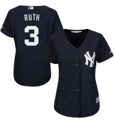 Women's Majestic New York Yankees #3 Babe Ruth Authentic Navy Blue Alternate MLB Jersey