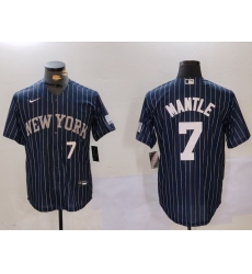 Men's New York Yankees #7 Mickey Mantle Navy Pinstripe Fashion Cool Base Jerseys