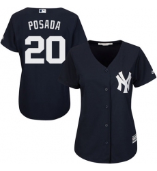 Women's Majestic New York Yankees #20 Jorge Posada Authentic Navy Blue Alternate MLB Jersey