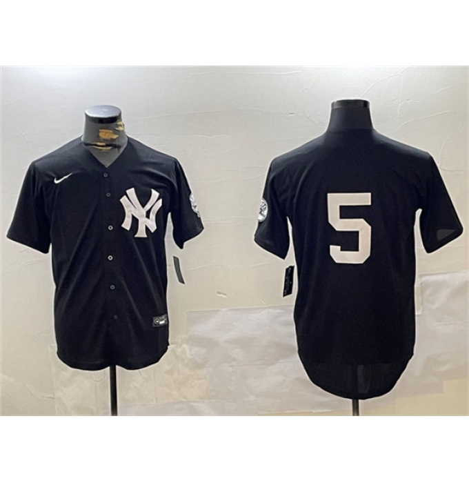 Men's New York Yankees #5 Joe DiMaggio Black With Cool Base Stitched Baseball Jersey