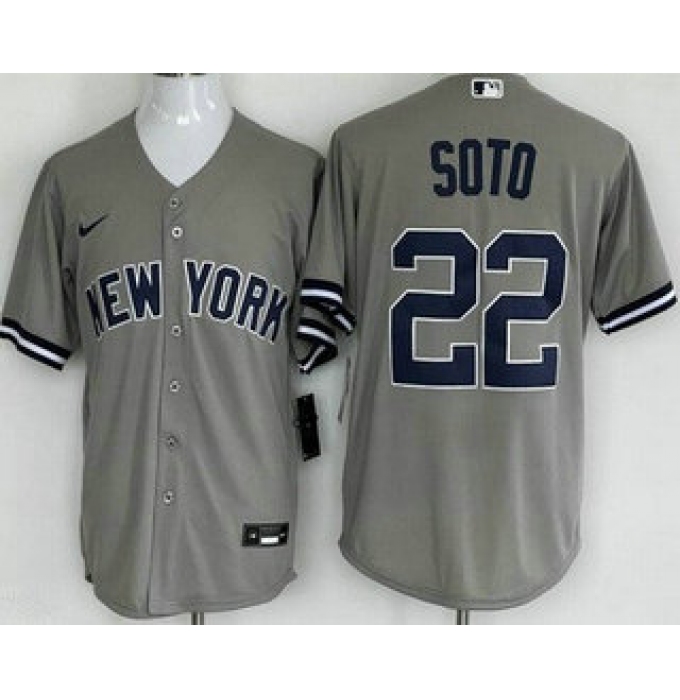 Men's New York Yankees #22 Juan Soto Gray Player Name Cool Base Jersey