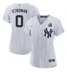 Women's New York Yankees #0 Marcus Stroman White 2024 World Series With Name Cool Base Stitched Baseball Jersey(Run Small)