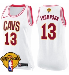 Women's Nike Cleveland Cavaliers #13 Tristan Thompson Swingman White/Pink Fashion 2018 NBA Finals Bound NBA Jersey