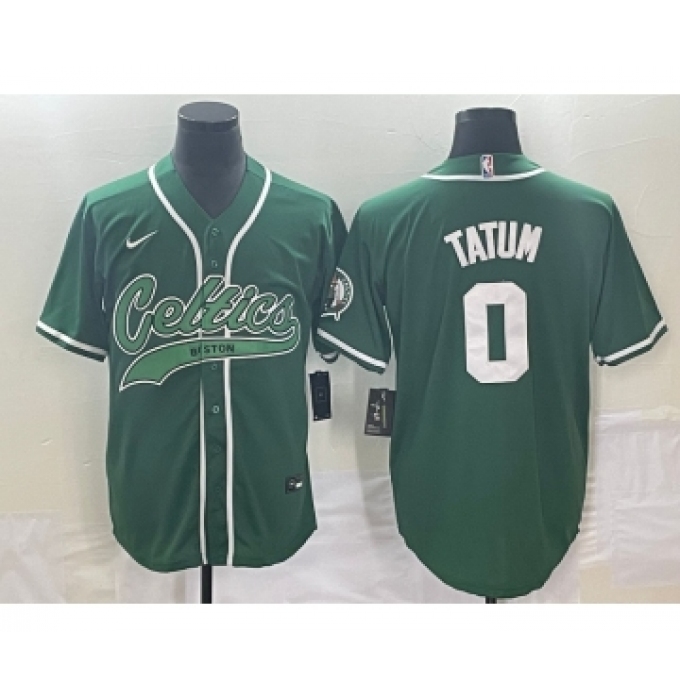 Men's Boston Celtics #0 Jayson Tatum Green With Patch Stitched Baseball Jersey