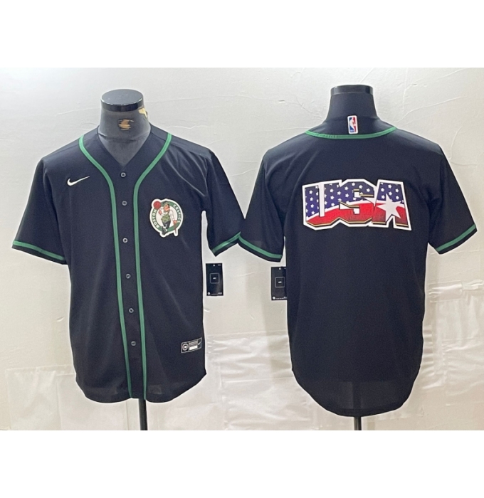 Men's Boston Celtics Black With Cool Base Stitched Baseball Jerseys
