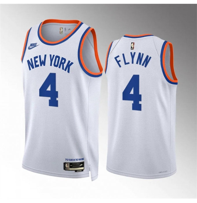 Men's New Yok Knicks #4 Malachi Flynn White 2021-22 City Edition Stitched Basketball Jersey