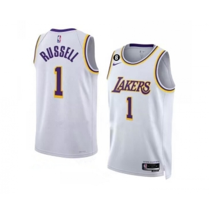 Men's Los Angeles Lakers #1 D’Angelo Russell 2022-23 White With NO.6 Association Edition Swingman Stitched Basketball Jersey