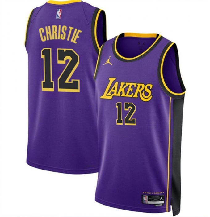 Men's Los Angeles Lakers #12 Max Christie Purple 2024 Statement Edition Stitched Basketball Jersey