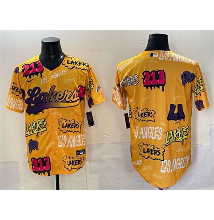 Men's Los Angeles Lakers Blank Yellow Limited Stitched Baseball Jersey