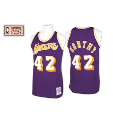 Men's Mitchell and Ness Los Angeles Lakers #42 James Worthy Swingman Purple Throwback NBA Jersey