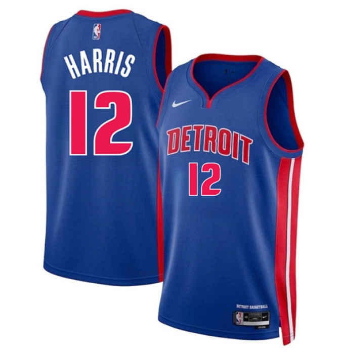 Men's Detroit Pistons #12 Tobias Harris Blue 2024 Icon Edition Stitched Jersey