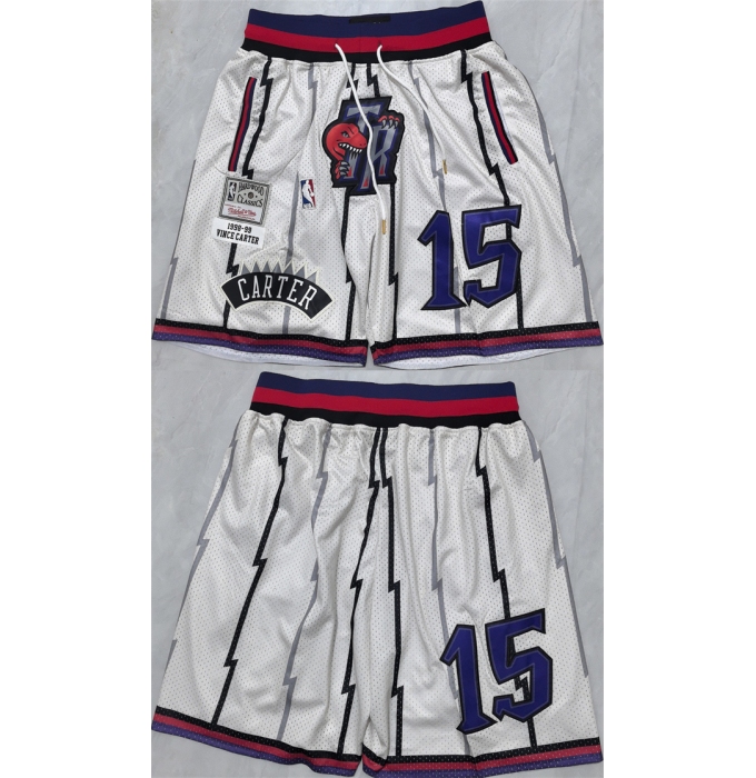 Men's Toronto Raptors #15 Vince Carter White Shorts (Run Small)