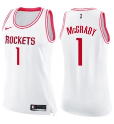 Women's Nike Houston Rockets #1 Tracy McGrady Swingman White/Pink Fashion NBA Jersey