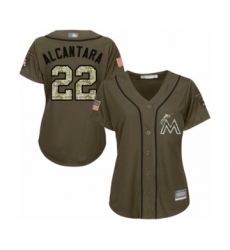 Women's Miami Marlins #22 Sandy Alcantara Authentic Green Salute to Service Baseball Jersey