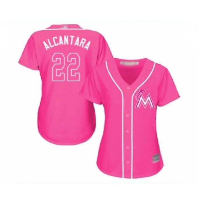 Women's Miami Marlins #22 Sandy Alcantara Authentic Pink Fashion Cool Base Baseball Jersey