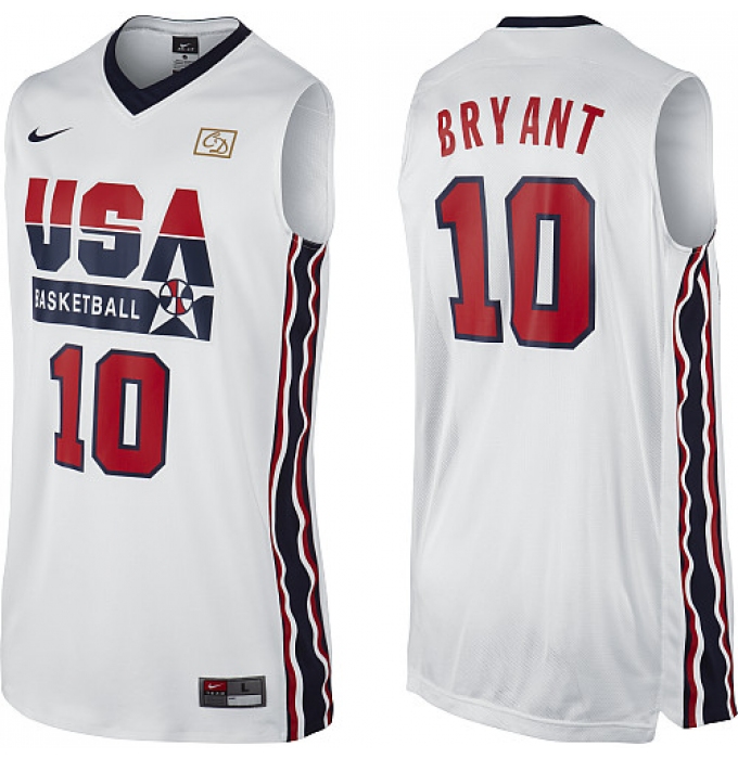 Men's Nike Team USA #10 Kobe Bryant Authentic White 2012 Olympic Retro Basketball Jersey