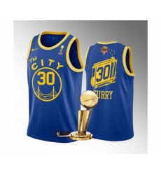 Men's Golden State Warriors #30 Stephen Curry Royal 2022 NBA Finals Champions Stitched Jersey
