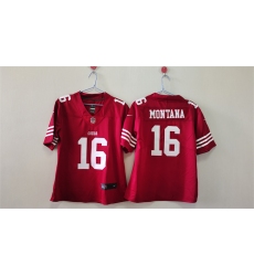 Women's San Francisco 49ers #16 Joe Montana Red Vapor Football Stitched Jersey(Run Small)