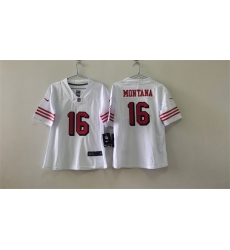 Women's San Francisco 49ers #16 Joe Montana White 2nd Alternate Football Stitched Jersey(Run Small)