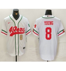 Men's San Francisco 49ers #8 Steve Young Number White Mexico Cool Base Stitched Baseball Jersey