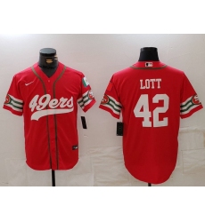 Men's San Francisco 49ers #42 Ronnie Lott Red Mexico Cool Base Stitched Baseball Jersey