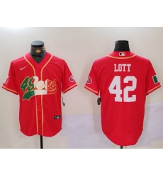 Men's San Francisco 49ers #42 Ronnie Lott Red With Cool Base Stitched Baseball Jerseys