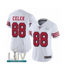 Women's San Francisco 49ers #88 Garrett Celek Limited White Rush Vapor Untouchable Super Bowl LIV Bound Football Jersey