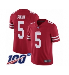 Youth San Francisco 49ers #5 Bradley Pinion Red Team Color Vapor Untouchable Limited Player 100th Season Football Jersey
