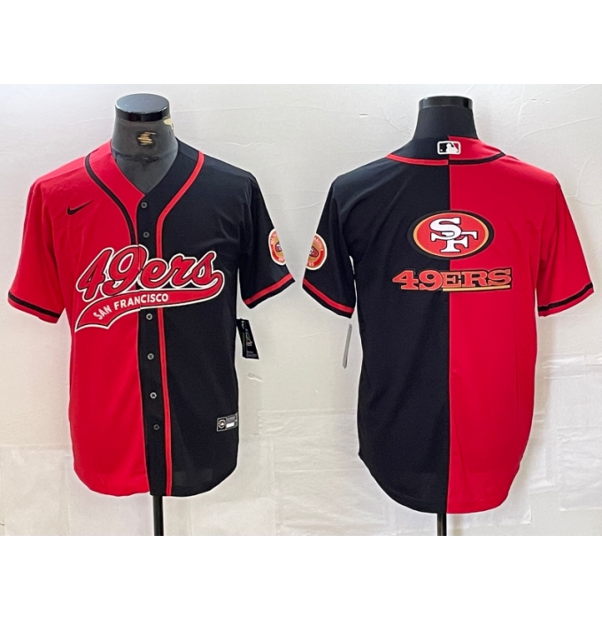 Men's San Francisco 49ers Big Logo Red Black White Blue Two Tone Stitched Baseball Jersey