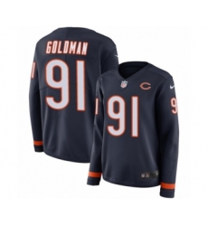 Women's Nike Chicago Bears #91 Eddie Goldman Limited Navy Blue Therma Long Sleeve NFL Jersey