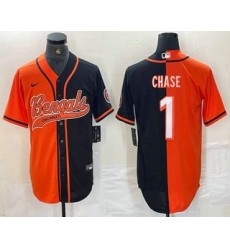 Men's Cincinnati Bengals #1 JaMarr Chase Orange Black Two Tone Cool Base Stitched Baseball Jersey