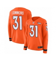 Women's Nike Denver Broncos #31 Justin Simmons Limited Orange Therma Long Sleeve NFL Jersey
