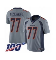 Youth Denver Broncos #77 Karl Mecklenburg Limited Silver Inverted Legend 100th Season Football Jersey