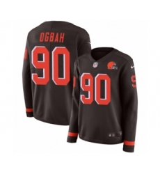 Women's Nike Cleveland Browns #90 Emmanuel Ogbah Limited Brown Therma Long Sleeve NFL Jersey