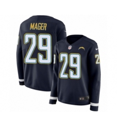 Women's Nike Los Angeles Chargers #29 Craig Mager Limited Navy Blue Therma Long Sleeve NFL Jersey