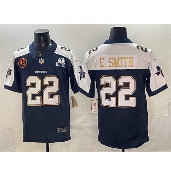 Men's Dallas Cowboys #22 Emmitt Smith Navy F.U.S.E. With John Madden & Established In 1960 Thanksgiving Vapor Limited Stitched Football Jersey