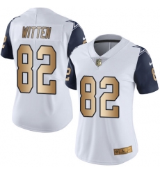Women's Nike Dallas Cowboys #82 Jason Witten Limited White/Gold Rush NFL Jersey