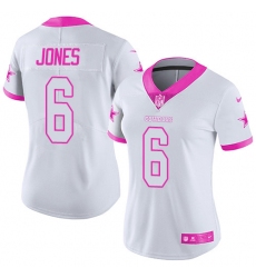 Women's Nike Dallas Cowboys #6 Chris Jones Limited White/Pink Rush Fashion NFL Jersey