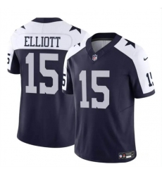 Men's Dallas Cowboys #15 Ezekiel Elliott Navy White 2023 F.U.S.E Thanksgiving Vapor Limited Football Stitched Jersey