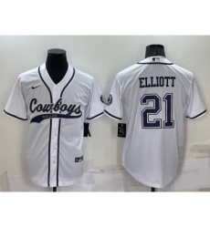 Men's Dallas Cowboys #21 Ezekiel Elliott White Stitched Cool Base Nike Baseball Jersey