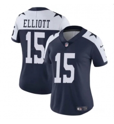 Women's Dallas Cowboys #15 Ezekiel Elliott Navy White Vapor Thanksgiving Limited Football Stitched Jersey