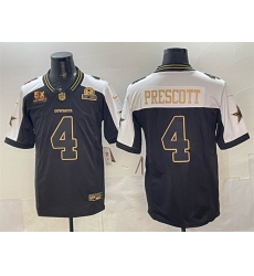 Men's Dallas Cowboys #4 Dak Prescott Black Gold 2025 F.U.S.E. With 5x Super Bowl Champions & Established In 1960 Vapor Limited Stitched Football Jersey