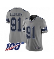 Men's Dallas Cowboys #91 L. P. Ladouceur Limited Gray Inverted Legend 100th Season Football Jersey